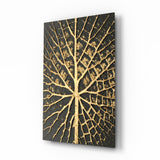 Goldene Blattadern auf Schwarz Glasbild - 72x46 cm