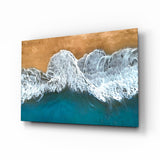 Aerial Golden Shore Waves Glass Wall Art - 72x46 cm