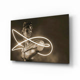 Statua con anello neon e bagliore seppia quadro in vetro - 72x46 cm