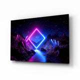 Kosmisches Portal im Neon-Rhombus Glasbild - 72x46 cm