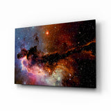 Polvere di nebulosa arancione ruggine e campo stellare quadro in vetro - 72x46 cm