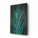 Fronde di palma areca turchesi quadro in vetro - 72x46 cm