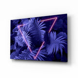 Violettes Neondreieck mit Farnen Glasbild - 72x46 cm