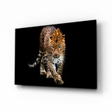 Prowling Leopard on Black Glass Wall Art - 72x46 cm