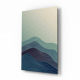 Line-Art-Wellen in Blau und Petrol Glasbild - 72x46 cm