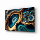 Géode d'agate turquoise et or tableau en verre - 72x46 cm
