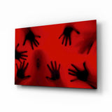 Geisterhafte Hände in Purpurrot Glasbild - 72x46 cm