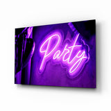 Cartel de neón violeta de fiesta cuadro de cristal - 72x46 cm