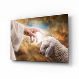 God'S Hand And The Sheep Glass Wall Art.