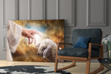 God'S Hand And The Sheep Glass Wall Art.