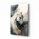 Cavallo di marmo nero e oro quadro in vetro - 72x46 cm