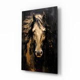 Golden Horse Head Black Glass Wall Art - 72x46 cm