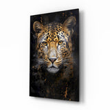 Gold Splatter Leopard Glass Wall Art - 72x46 cm