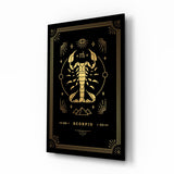 Carta zodiacale dello Scorpione dorata su nero quadro in vetro - 72x46 cm