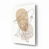 Figura de mujer sentada con sombrero cuadro de cristal - 72x46 cm