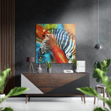 Rainbow Painted Zebra Profile Brushed Aluminium Dibond Wall Art - 40x40 cm