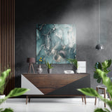 Marbre turquoise et argent tableau en aluminium brossé - 40x40 cm