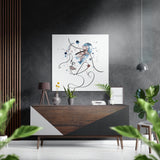 One Line Face With Blue Heart Brushed Aluminium Dibond Wall Art - 40x40 cm