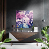 Floraison d'encre bleu violet tableau en aluminium brossé - 40x40 cm