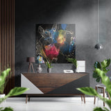 Rainbow Ink Bloom Black Brushed Aluminium Dibond Wall Art - 40x40 cm