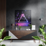 Neon Triangle Floating Bubbles Brushed Aluminium Dibond Wall Art - 40x40 cm