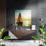 Segeln in den Sonnenuntergang Wandbild aus gebürstetem Aluminium-Dibond - 40x40 cm