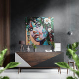 Donna di fiori – Quadro da parete in alluminio spazzolato Dibond - 40x40 cm