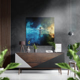Astronaut in blauer Nebelwolke Aluminiumbild - 40x40 cm