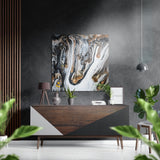 Flux noir blanc et or tableau en aluminium brossé - 40x40 cm