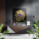 Golden Dahlia Purple Core Brushed Aluminium Dibond Wall Art - 40x40 cm