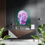 Statuenkopf mit rosa Verlauf Gebürstetes Aluminium-Dibond Wandbild - 40x40 cm