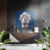 Visage de statue fragmenté bleu tableau mural en aluminium brossé Dibond - 40x40 cm