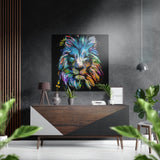 Regenbogen-Pinselstrich Löwenkopf Gebürstetes Aluminium-Dibond Wandbild - 40x40 cm