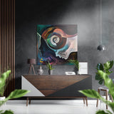 Œil spiralé entre deux profils tableau mural en aluminium brossé Dibond - 40x40 cm