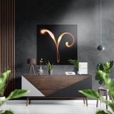 Symbole du Bélier aux cornes enflammées tableau mural en aluminium brossé Dibond - 40x40 cm