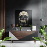 Teschio con motivo dorato quadro in alluminio spazzolato Dibond - 40x40 cm