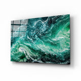 Green Waves Glass Wall Art