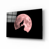 Arte de pared de vidrio de Lobo y luna llena