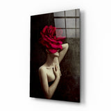 Rose And Woman Glass Wall Art