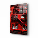 Red Stairs Glass Wall Art