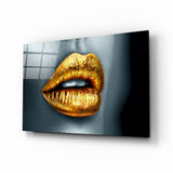 Golden Lips Glass Wall Art