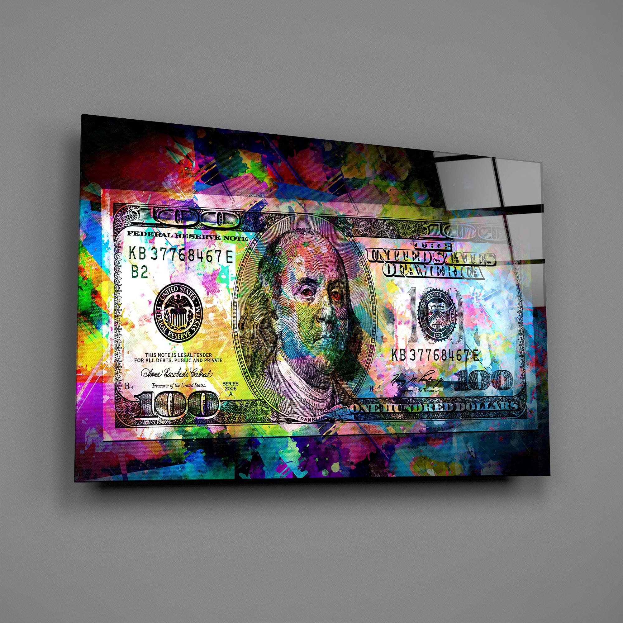 100 Dollars Glass Wall Art