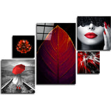 Collage Cinq Pièces Accent Rouge tableau en verre