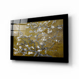 Arte de pared de vidrio de Flores de almendras de oro