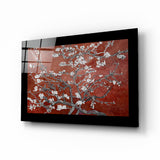 Maroon Almond Flowers Glass Wall Art