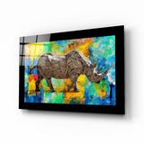 Colored Rhinoceros Glass Wall Art