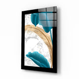 Turquoise Gold Leaf Glass Wall Art