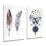Federn und Schmetterling 2-teiliges Glasbild-Set - 72x46 cm * 2 Pieces