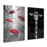 Girafe et Parapluies tableau en verre 2 pièces - 72x46 cm * 2 Pieces