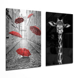 Giraffe and Umbrellas 2 Pieces Combine Glass Wall Art